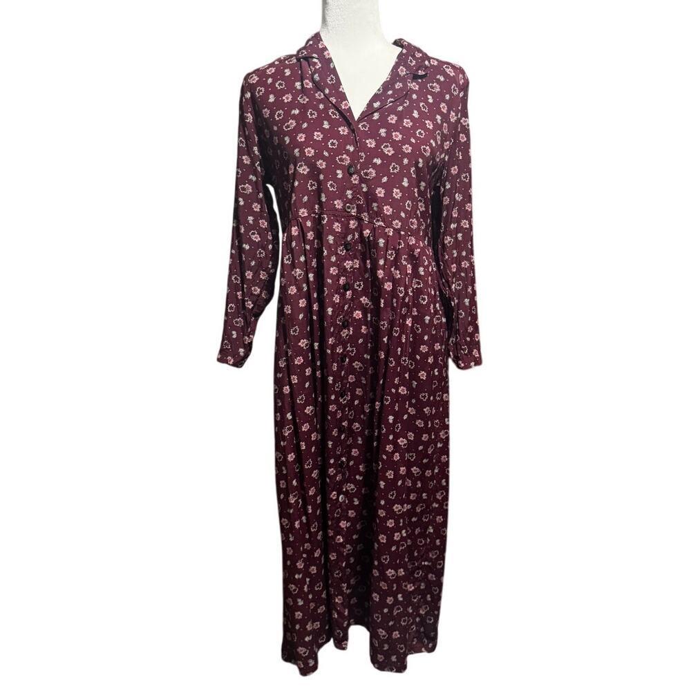 Rare Smith & Hawken Burgundy Floral Maxi Dress Modest, Tradwife, Cottagecore (S)